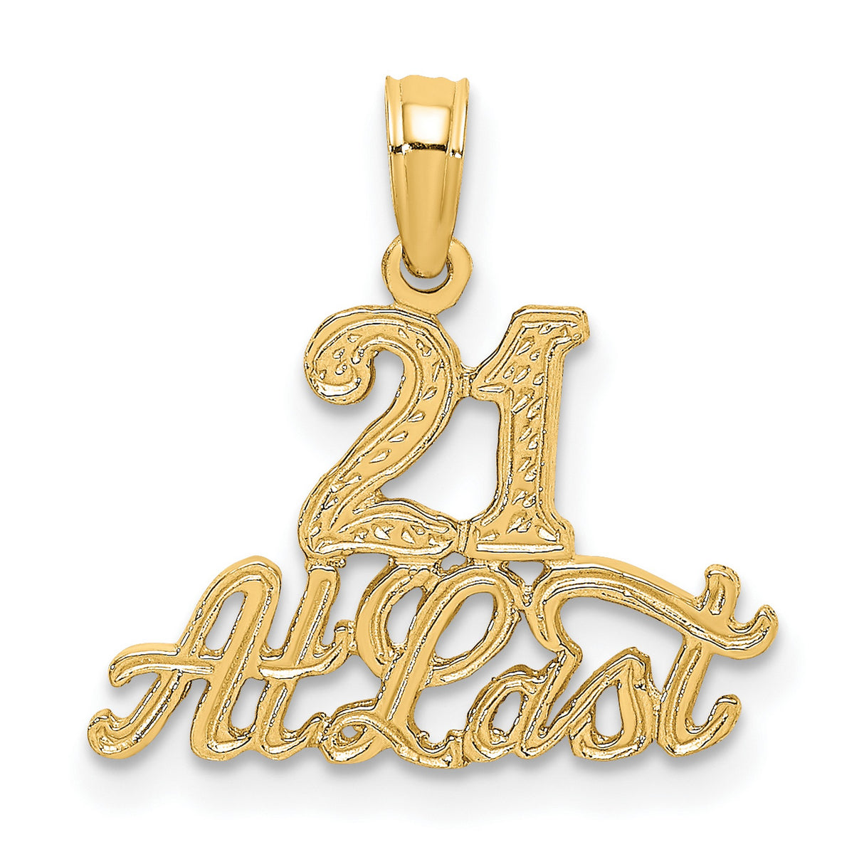 10k Yellow Gold Pendant, 21 At Last Script Milestone Charm for Women
