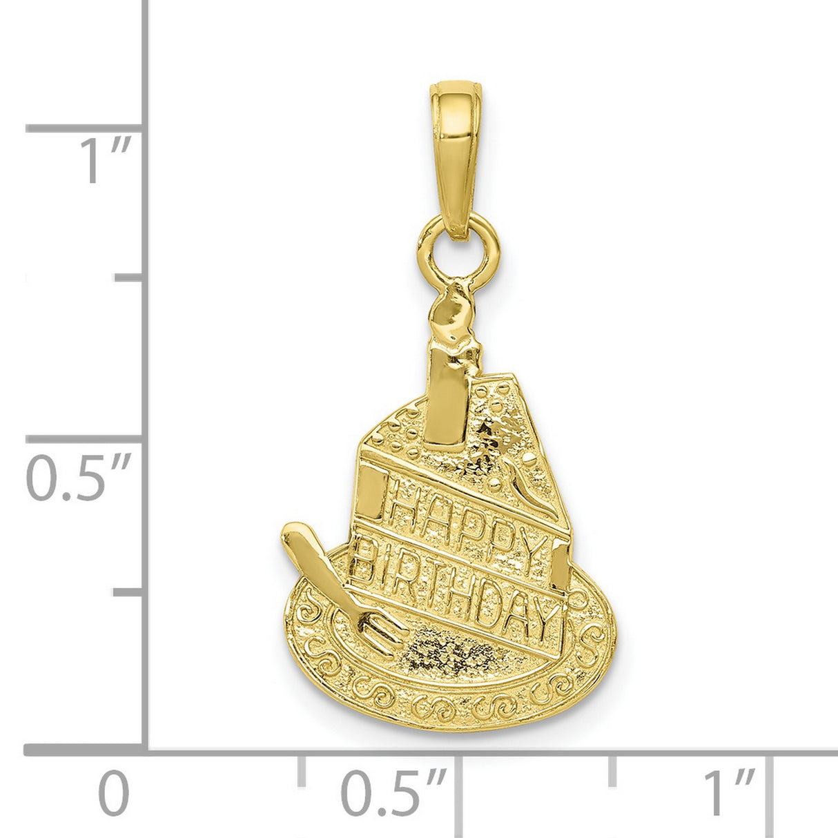 10k Yellow Gold Birthday Cake Pendant with Candle and Happy Birthday Words