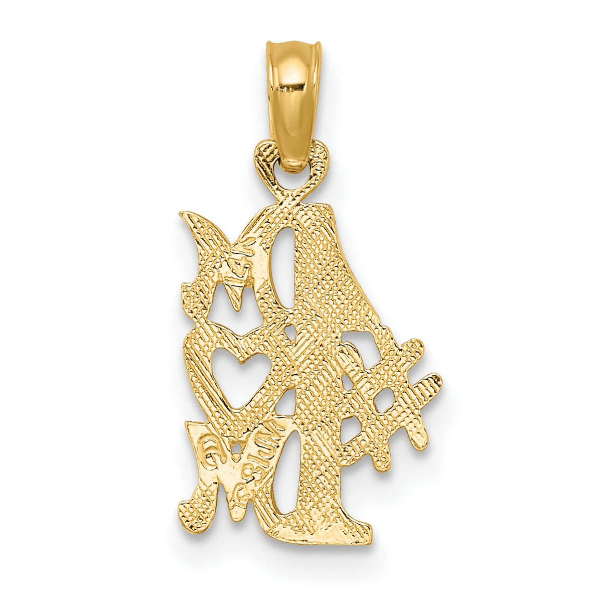 10k Yellow Gold Number One Mom Pendant with Heart Detail, Family Love Theme