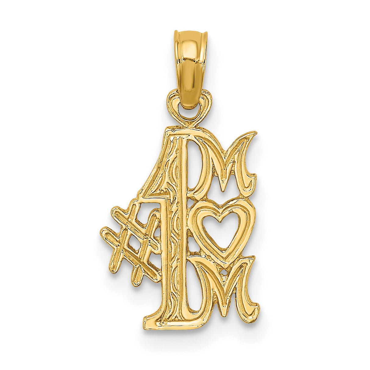 10k Yellow Gold Number One Mom Pendant with Heart Detail, Family Love Theme