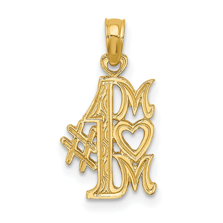 10k Yellow Gold Number One Mom Pendant with Heart Detail, Family Love Theme