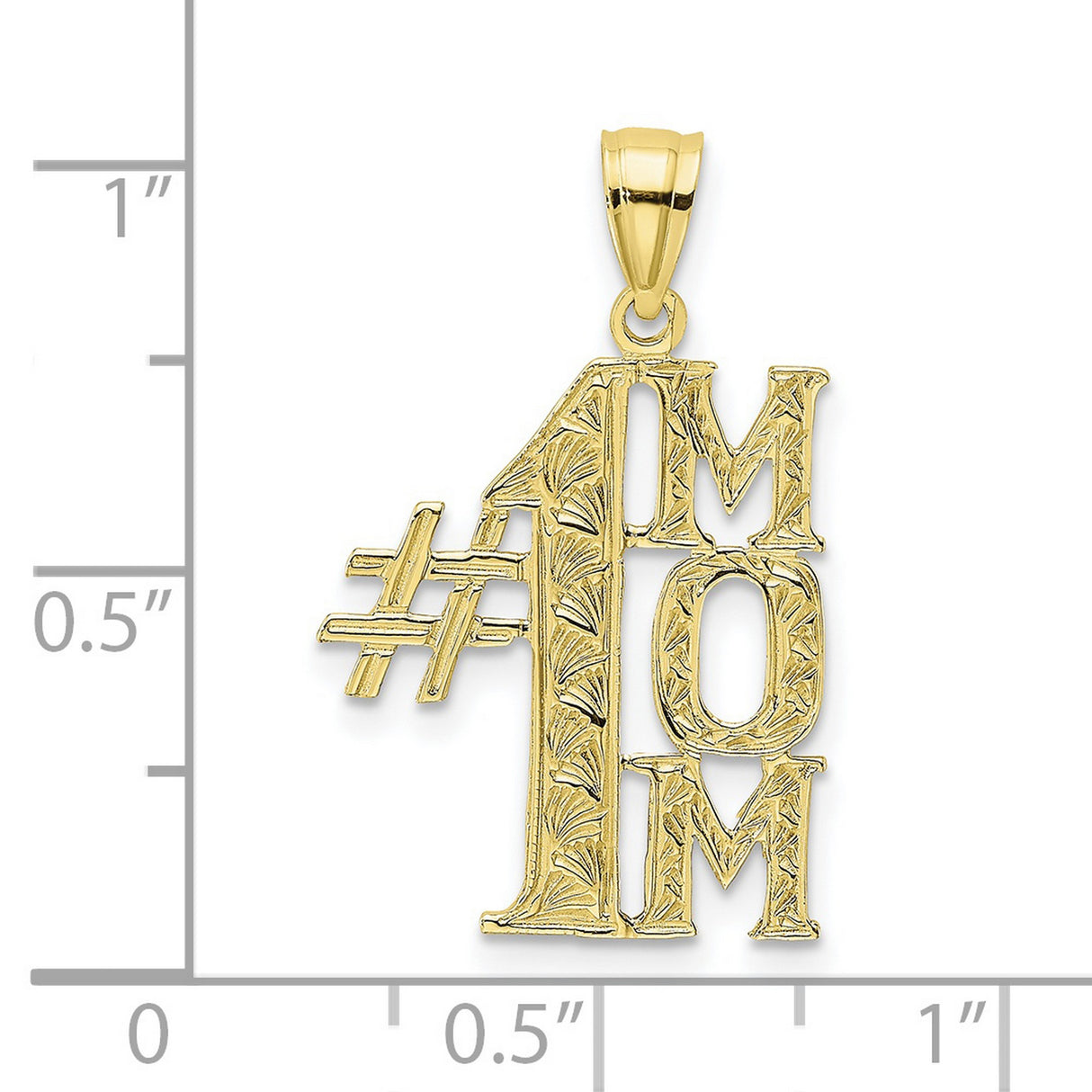 10k Yellow Gold Vertical Number One MOM Pendant Charm, Sentimental Keepsake for Women