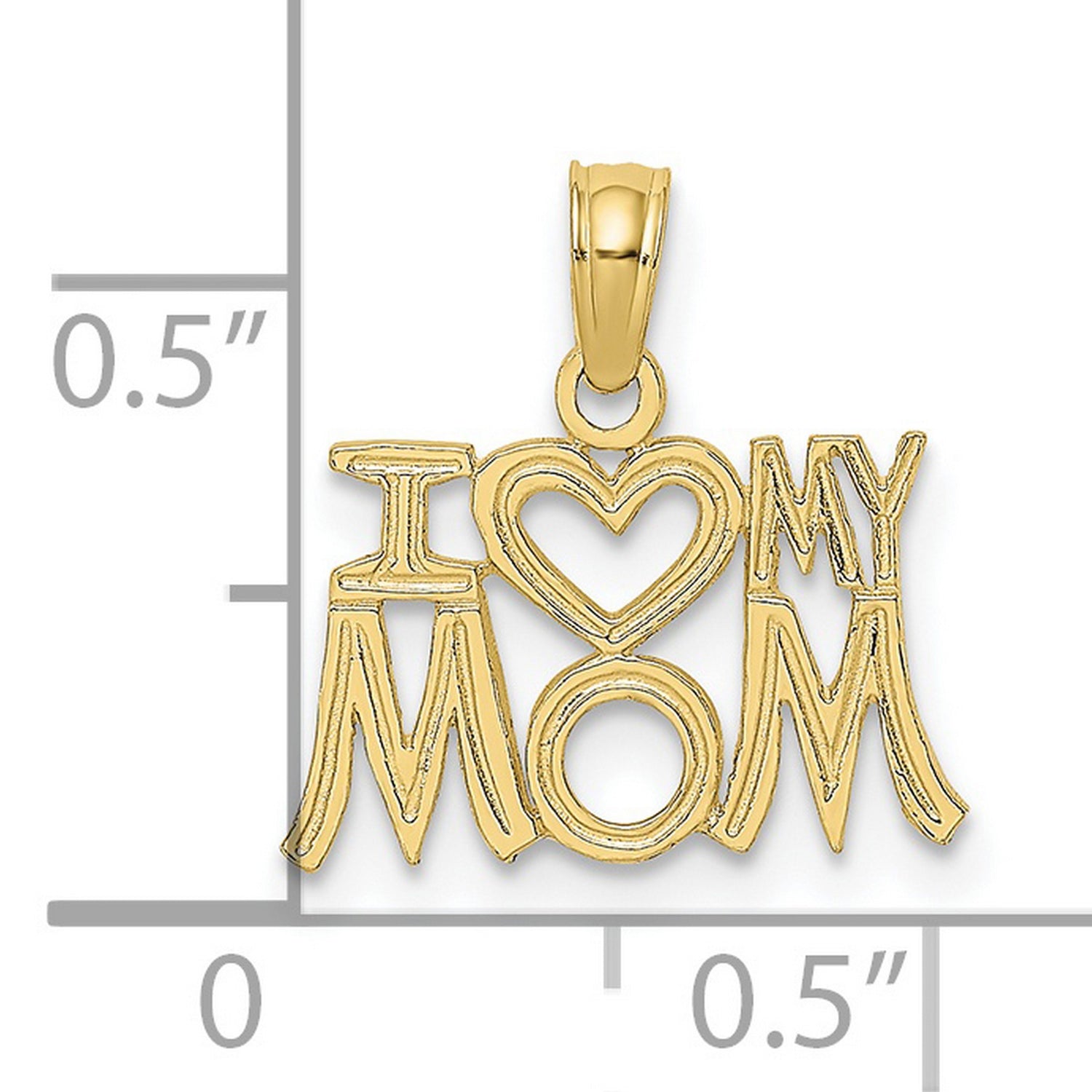10k Yellow Gold Pendant, I Love My Mom Heart Design, Bold Lettering Mother Charm