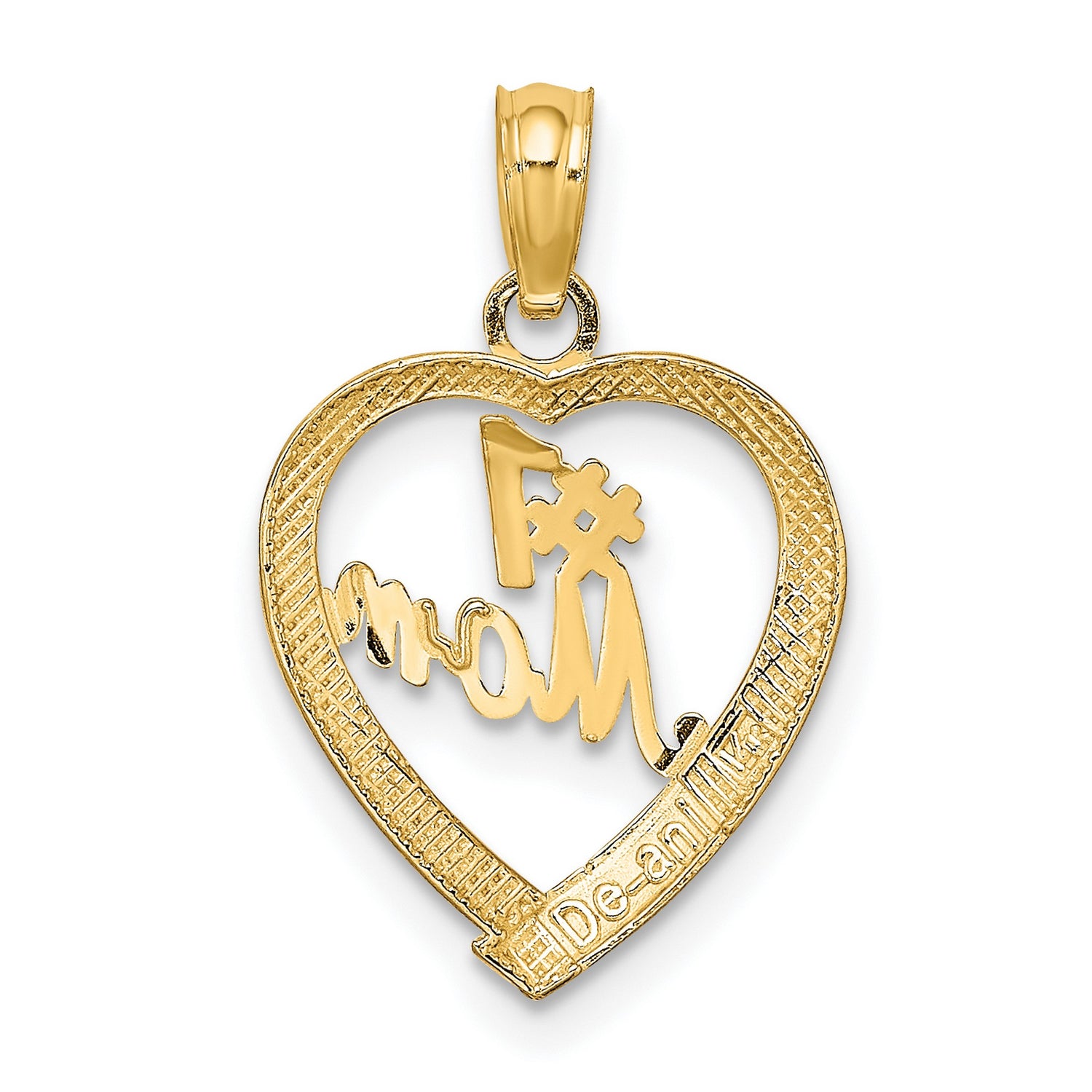 10k Yellow Gold Heart Pendant with Cutout Number One Mom Design