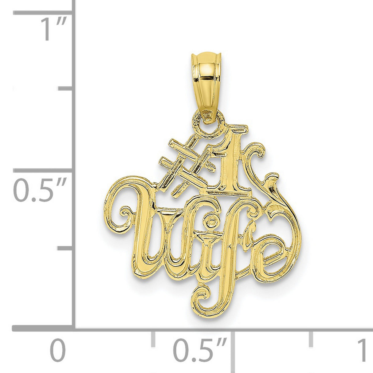10k Yellow Gold Wife Pendant with Script Design and Number One Message