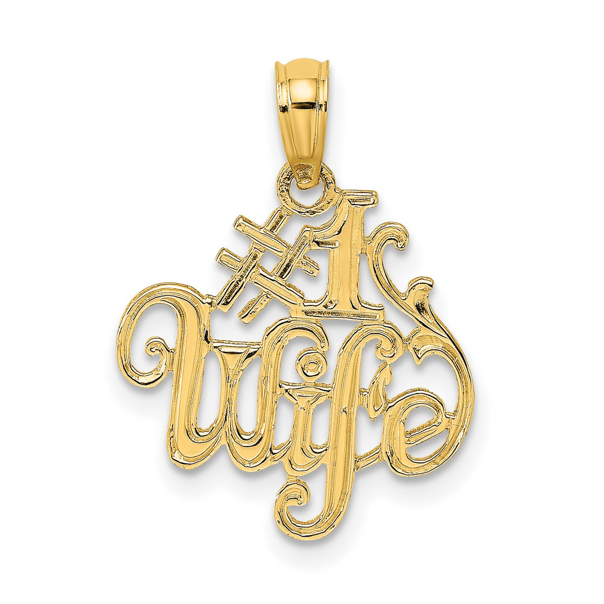 10k Yellow Gold Wife Pendant with Script Design and Number One Message