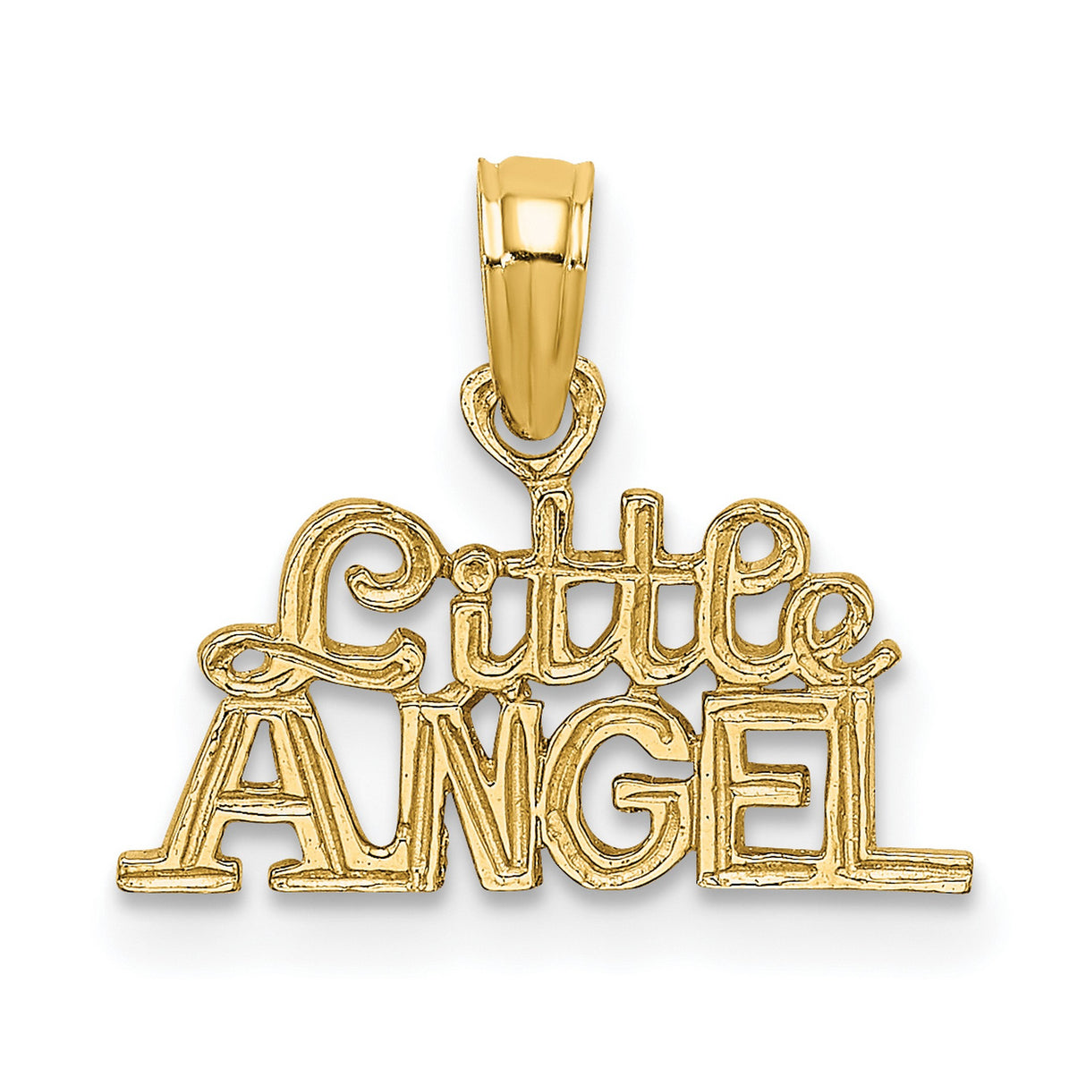 10k Yellow Gold Angel Pendant with Script and Block Letters, Christian Charm for Women and Girls