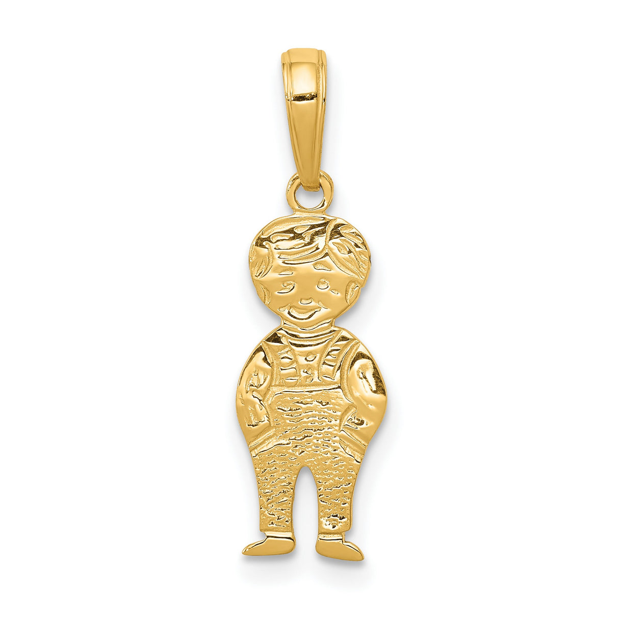 10k Yellow Gold Boy Pendant with Overalls, Sentimental Mother and Son Charm