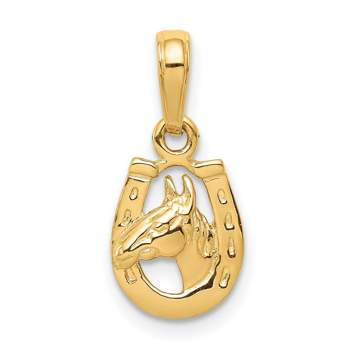 10k Yellow Gold Horse Head Pendant in Horseshoe, Western Equestrian Good Luck Charm