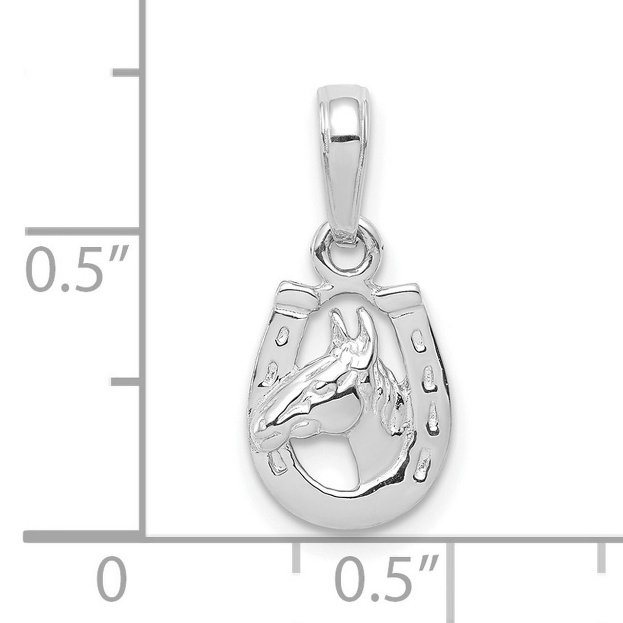 10k White Gold Horse Head Pendant in Horseshoe, Equestrian Western Animal Charm