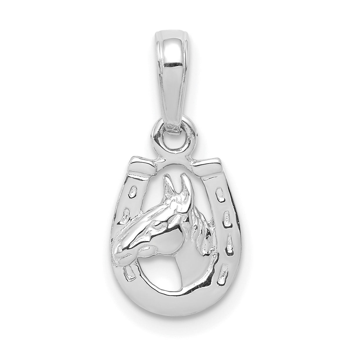 10k White Gold Horse Head Pendant in Horseshoe, Equestrian Western Animal Charm