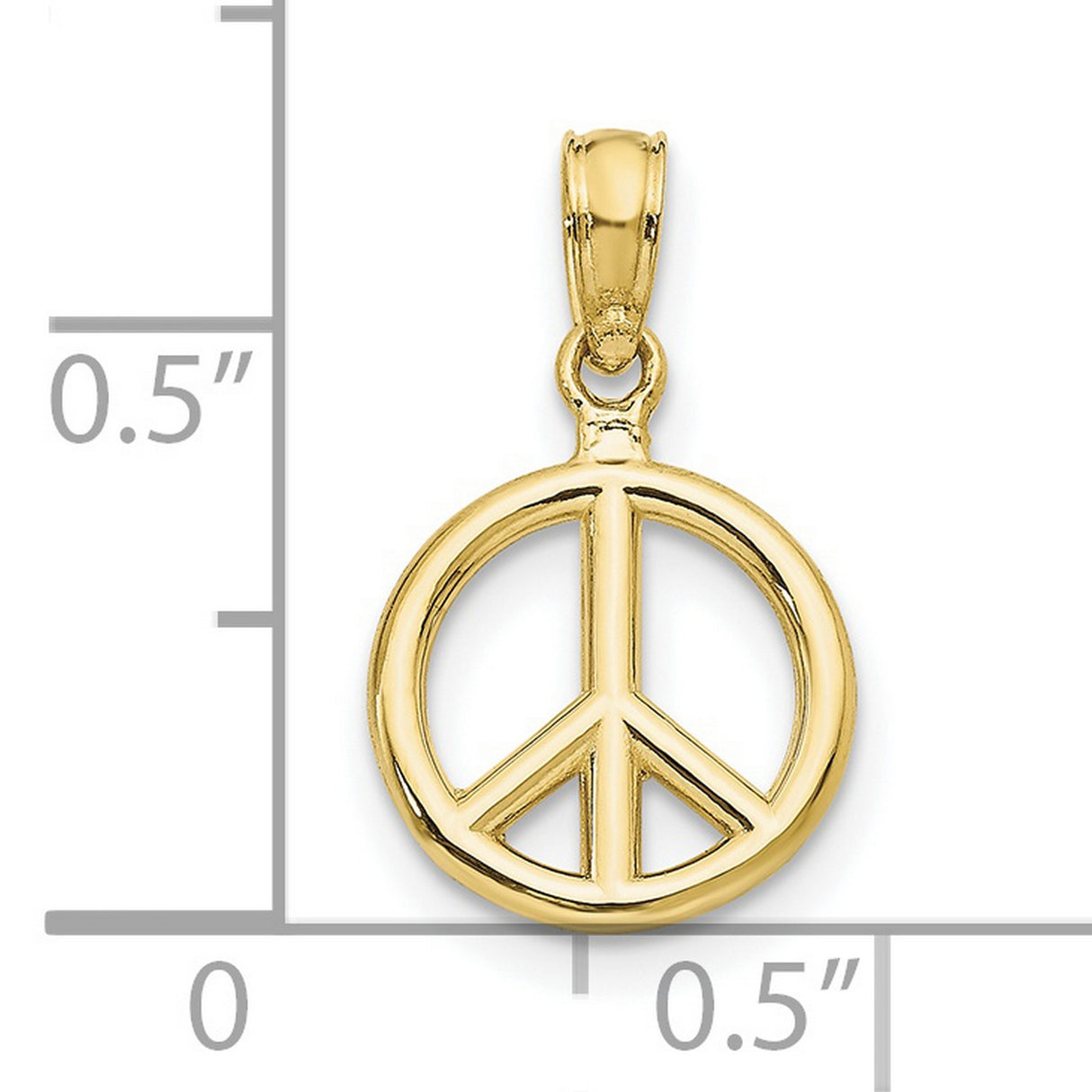 10k Yellow Gold Peace Sign Pendant, Boho Symbol of Harmony and Unity for Women or Unisex Wear
