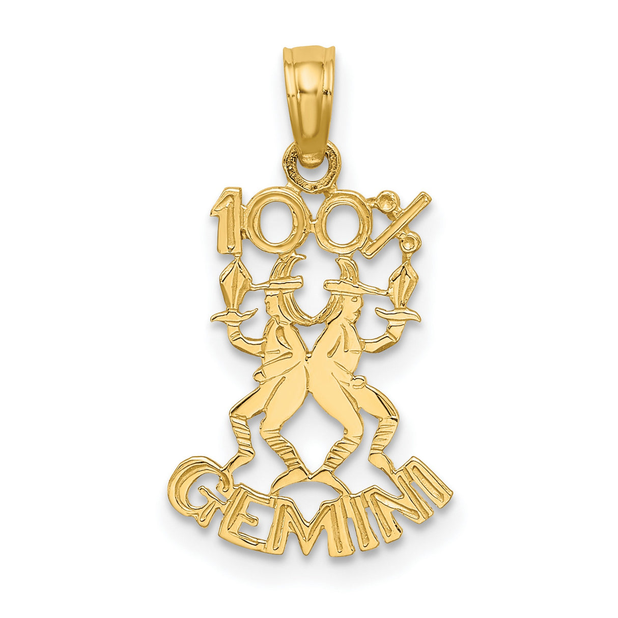 10k Yellow Gold Gemini Zodiac Pendant with Twin Figures and Horoscope Symbol