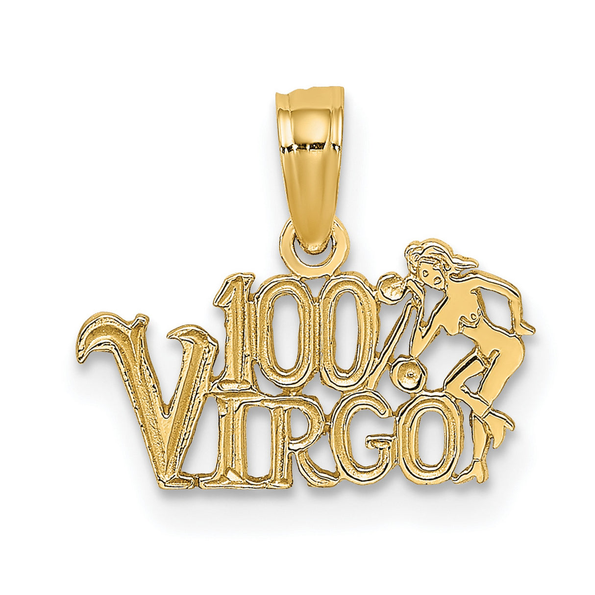 10k Yellow Gold Virgo Zodiac Pendant with Female Symbol and 100 Percent Virgo Phrase