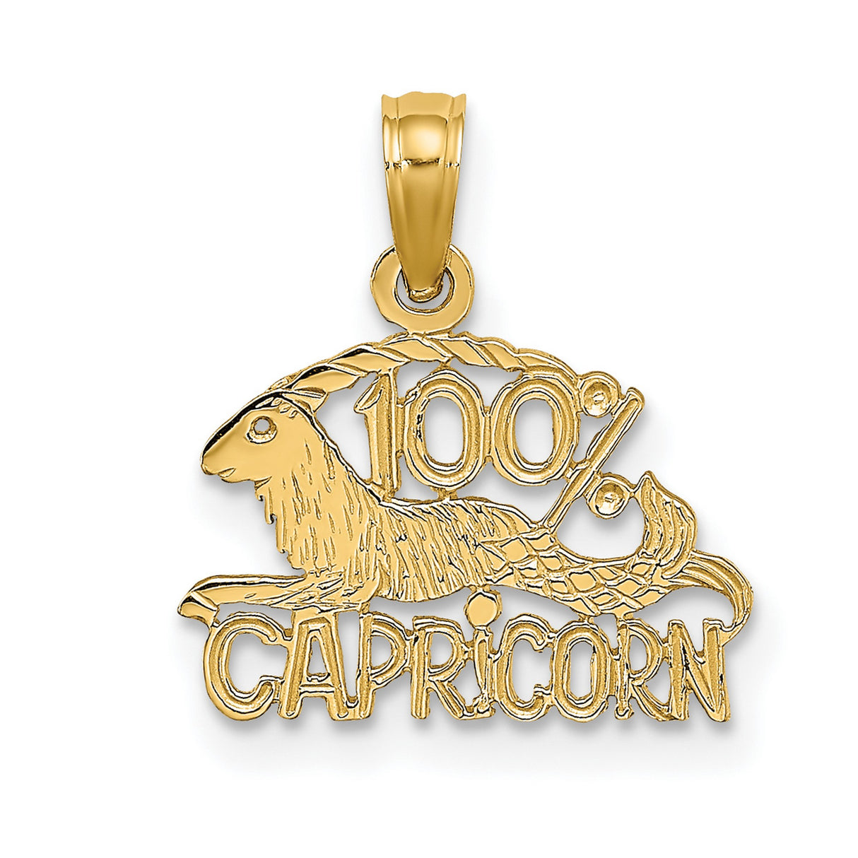 10k Yellow Gold Capricorn Pendant with Goat Fish Symbol and 100% Capricorn Engraving