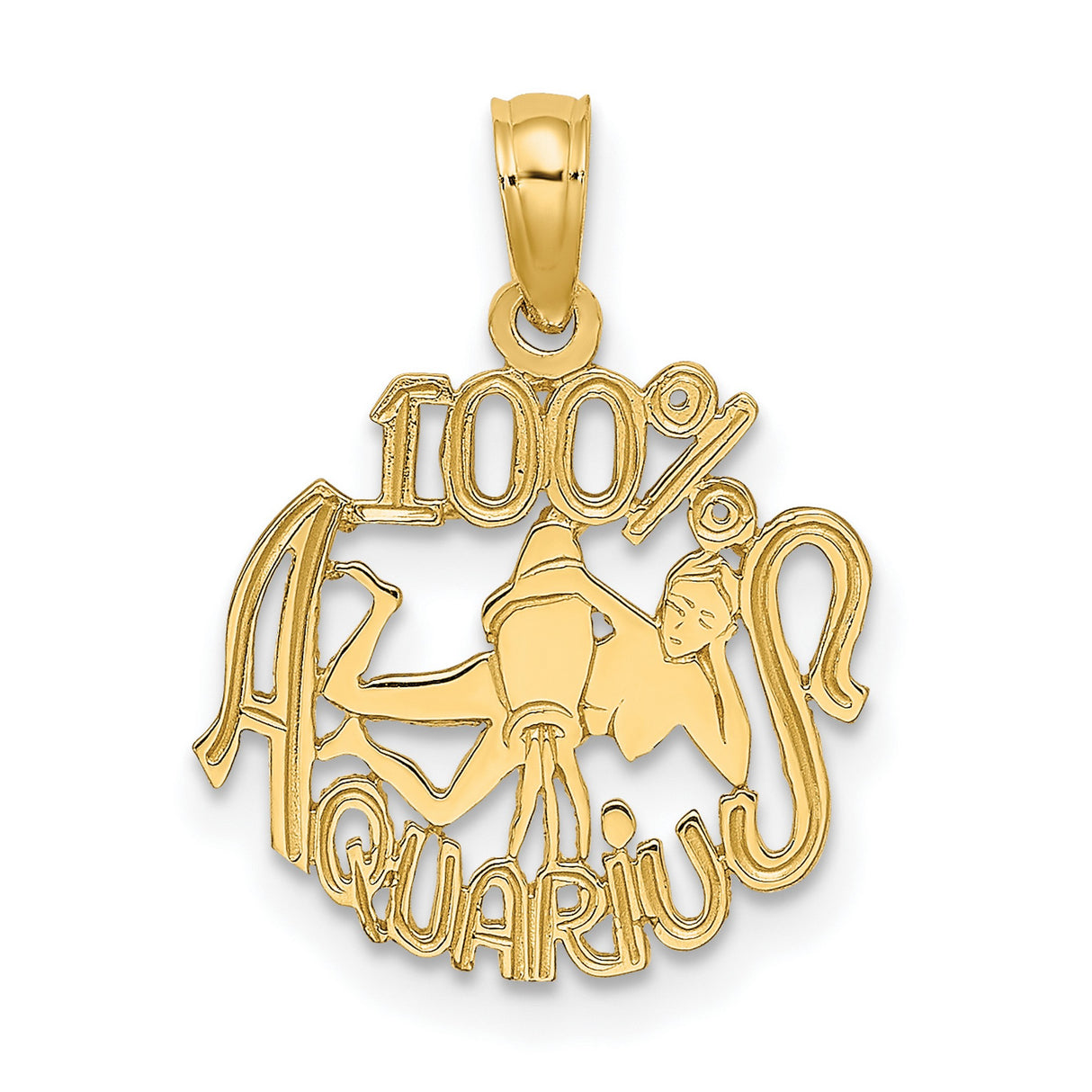 10k Yellow Gold Aquarius Zodiac Pendant with Water Bearer Symbol, Unisex Astrology Charm