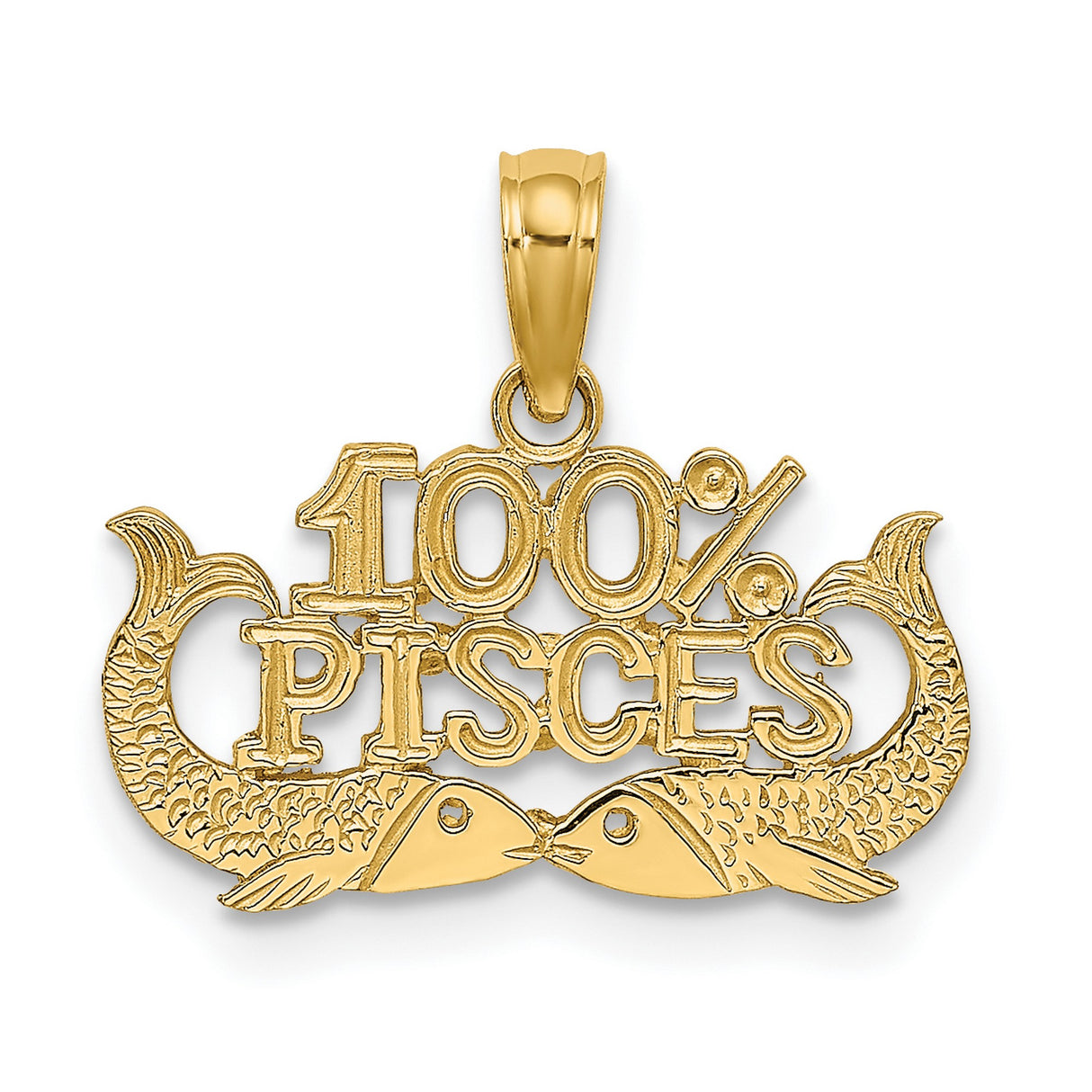 10k Yellow Gold Pisces Pendant with Two Fish Symbol, Zodiac Medallion Charm