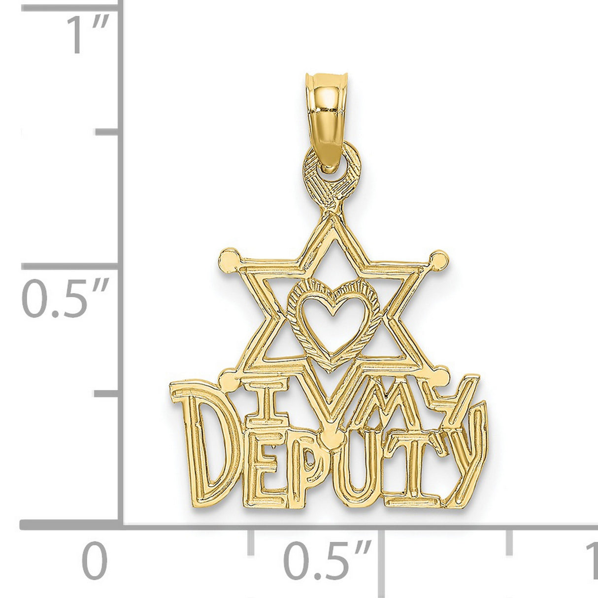 10k Yellow Gold Sheriff Star Pendant, Heart Center, I Heart My Deputy, Law Support Badge Charm
