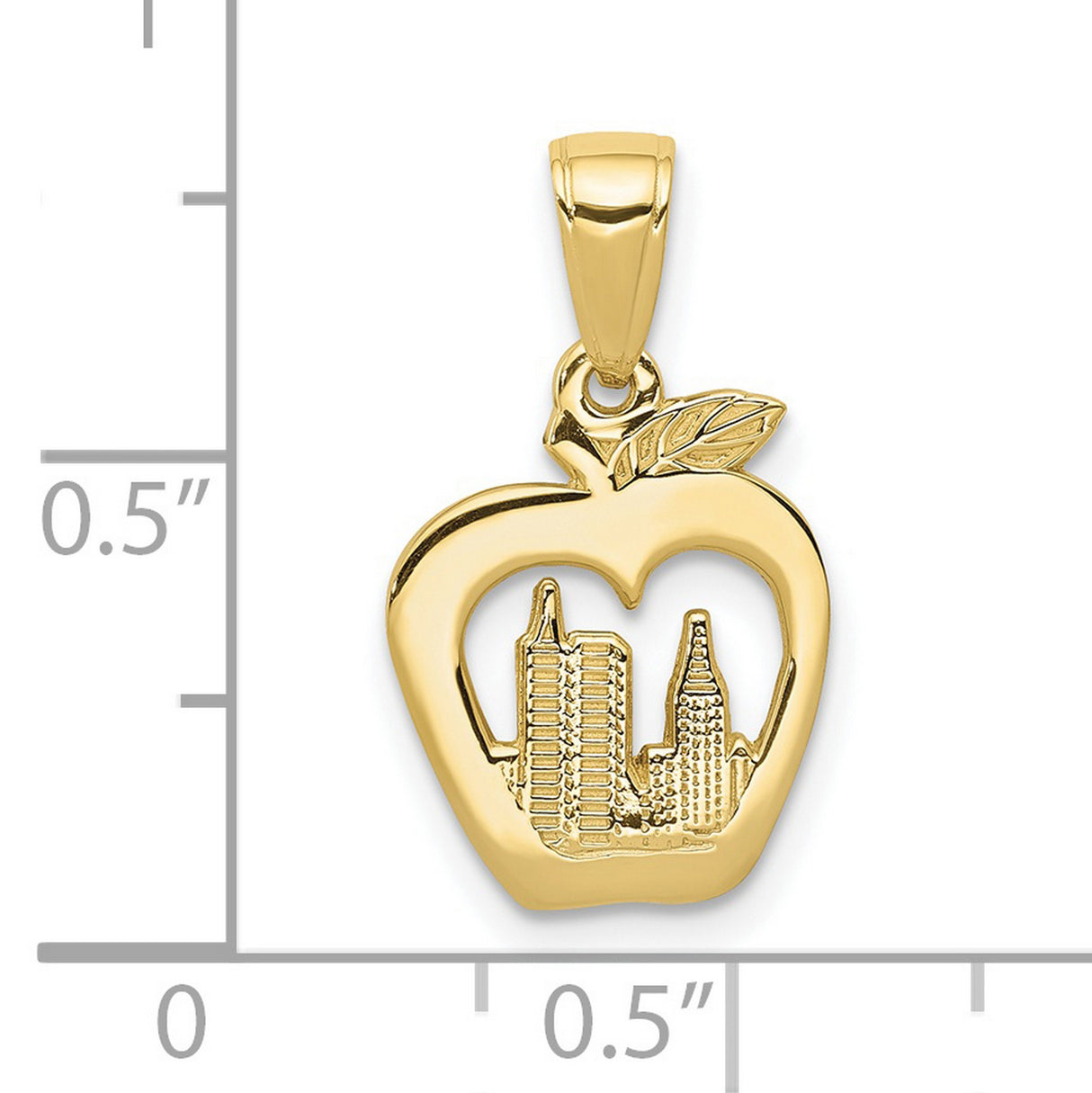 10k Yellow Gold Pendant with Apple and New York City Skyline Cutout, Urban Manhattan Theme