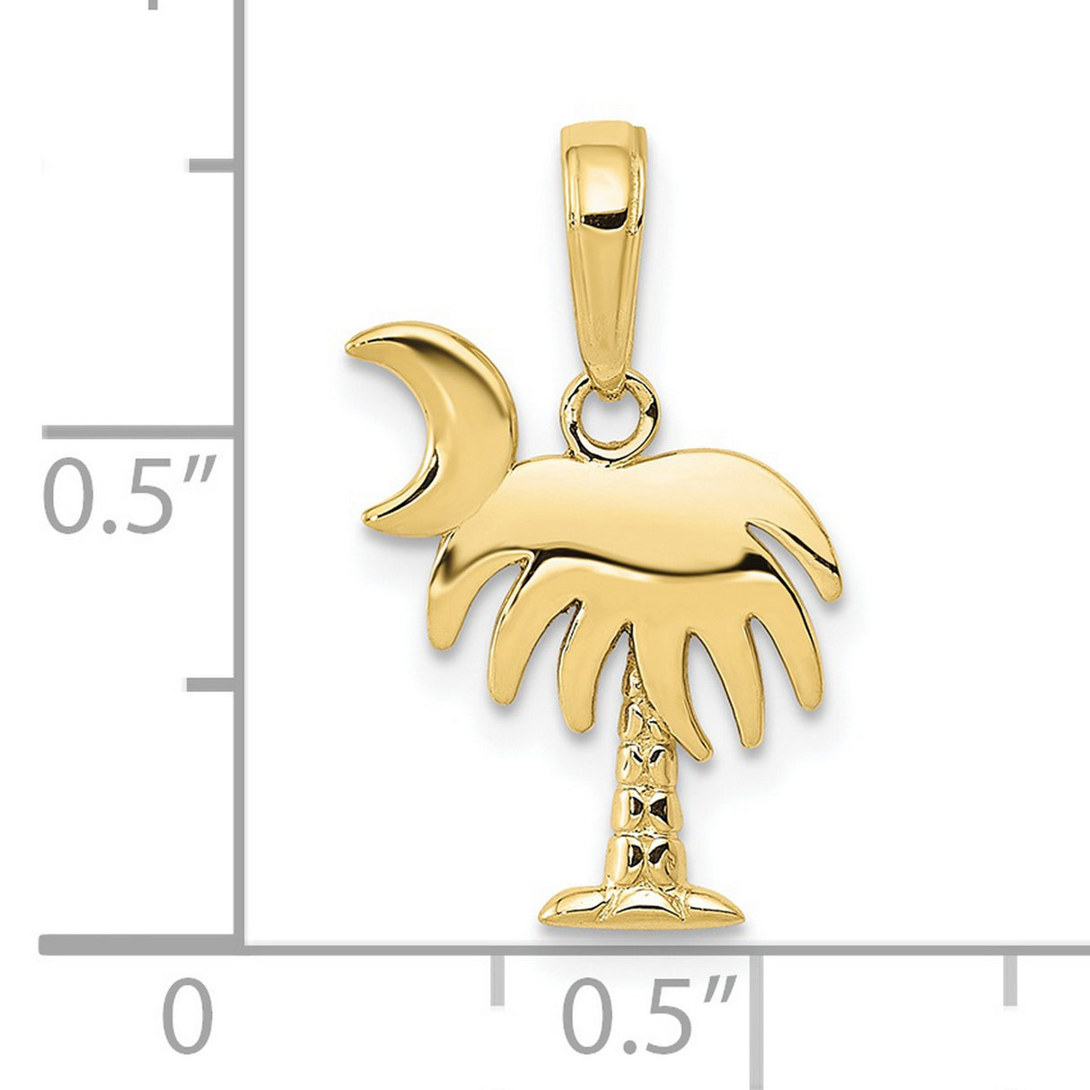 10k Yellow Gold Palm Tree and Crescent Moon Pendant, South Carolina Symbol, Nature Inspired