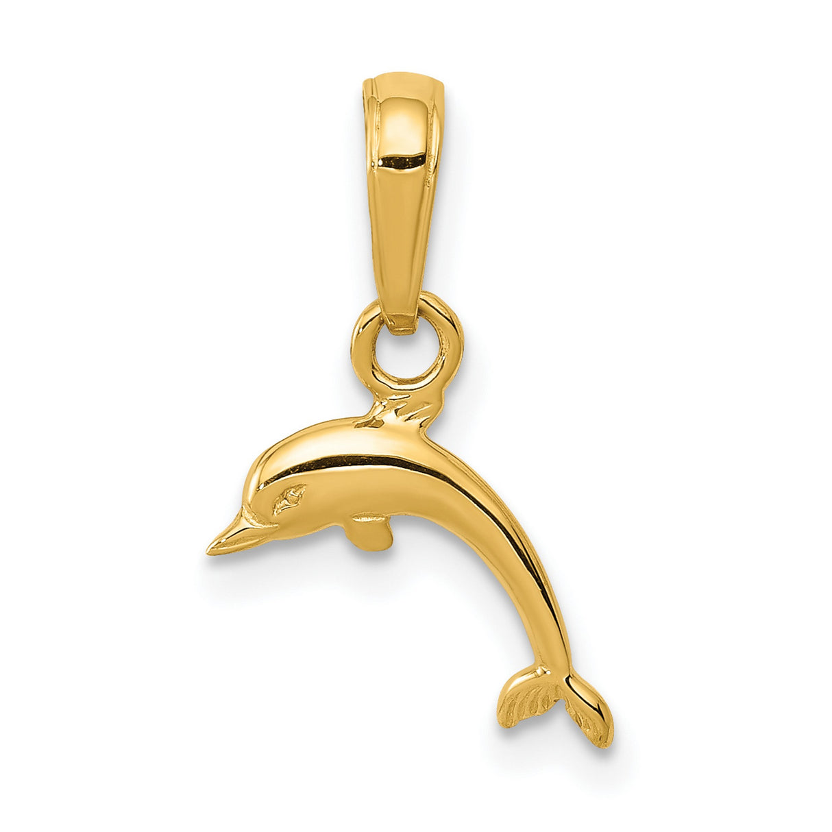 10k Yellow Gold Dolphin Pendant, Leaping Marine Animal Charm for Women or Unisex Wear