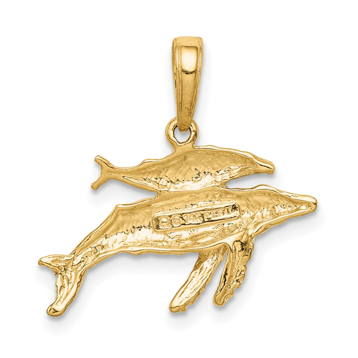 10k Yellow Gold Whale Pendant with Mother and Calf Design, Nautical Ocean Animal Theme