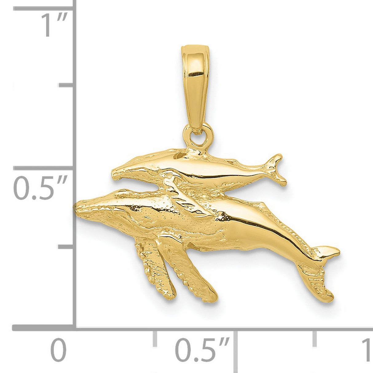 10k Yellow Gold Whale Pendant with Mother and Calf Design, Nautical Ocean Animal Theme