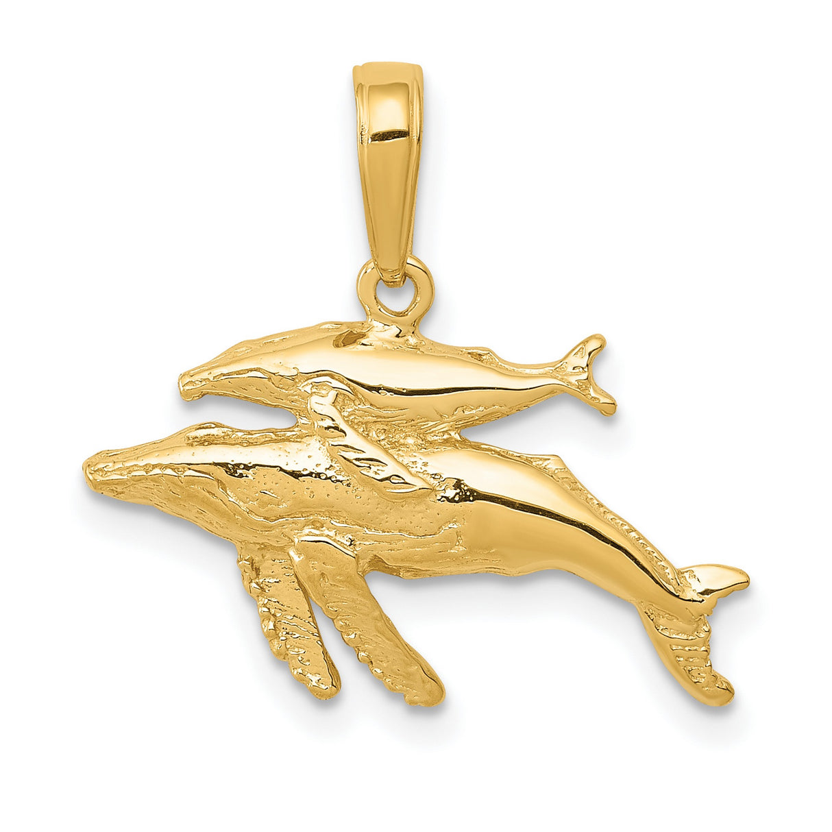 10k Yellow Gold Whale Pendant with Mother and Calf Design, Nautical Ocean Animal Theme