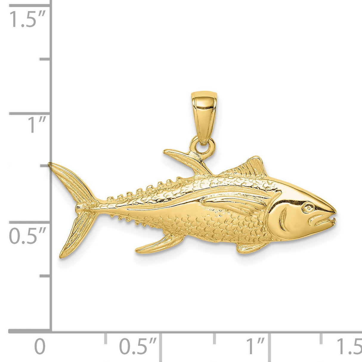 10k Yellow Gold Tuna Fish Pendant, Realistic Ocean Theme Nautical Charm for Men or Women
