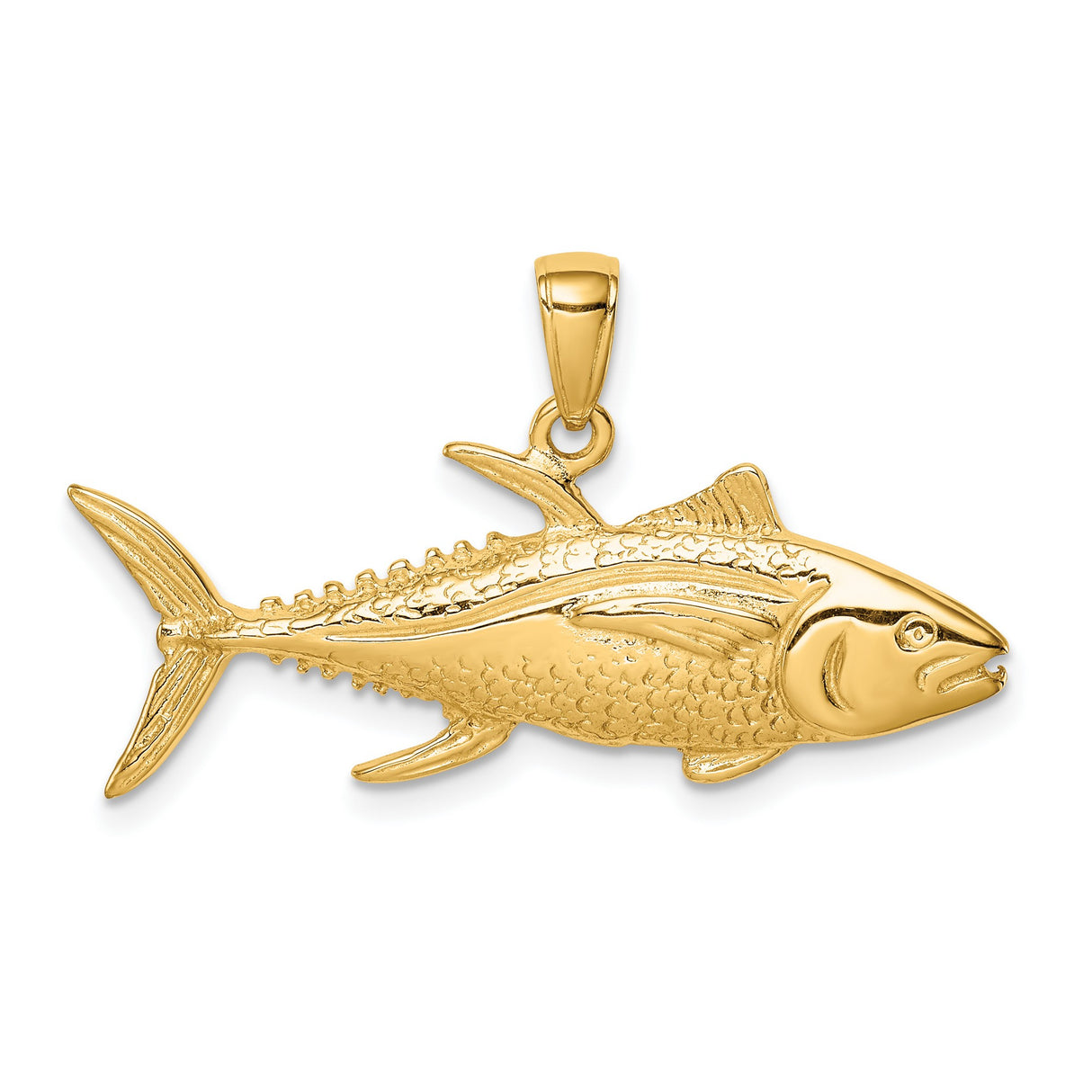 10k Yellow Gold Tuna Fish Pendant, Realistic Ocean Theme Nautical Charm for Men or Women
