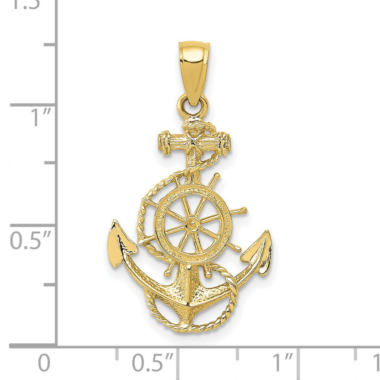Anchor and Wheel Charm Pendant in Real 10k Yellow Gold