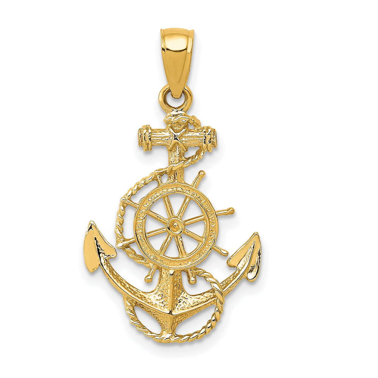 Anchor and Wheel Charm Pendant in Real 10k Yellow Gold