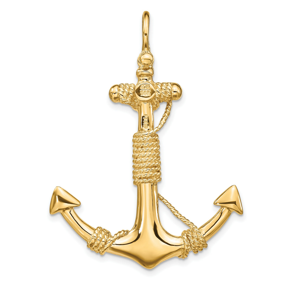 10k Yellow Gold Anchor Pendant with Rope Detailing, Nautical Christian Symbol for Men or Unisex