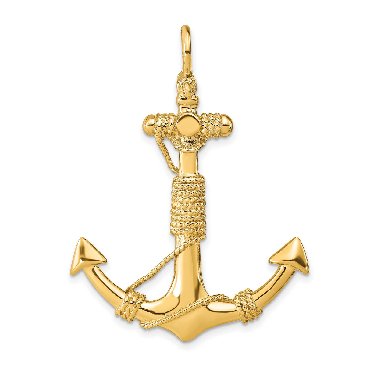 10k Yellow Gold Anchor Pendant with Rope Detailing, Nautical Christian Symbol for Men or Unisex