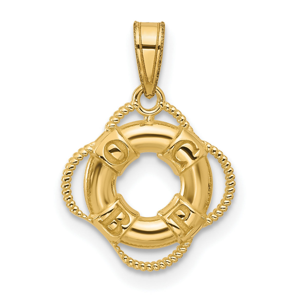 10k Yellow Gold Life Preserver Pendant with Nautical Rope Detail, Maritime Charm