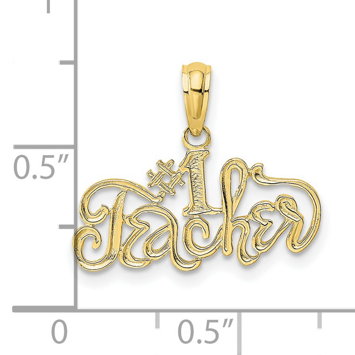 10k Yellow Gold Pendant, #1 Teacher Script Charm, Appreciation Jewelry for Women