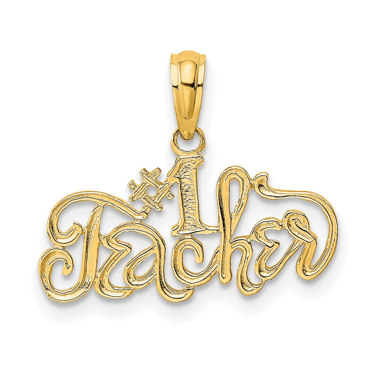 10k Yellow Gold Pendant, #1 Teacher Script Charm, Appreciation Jewelry for Women