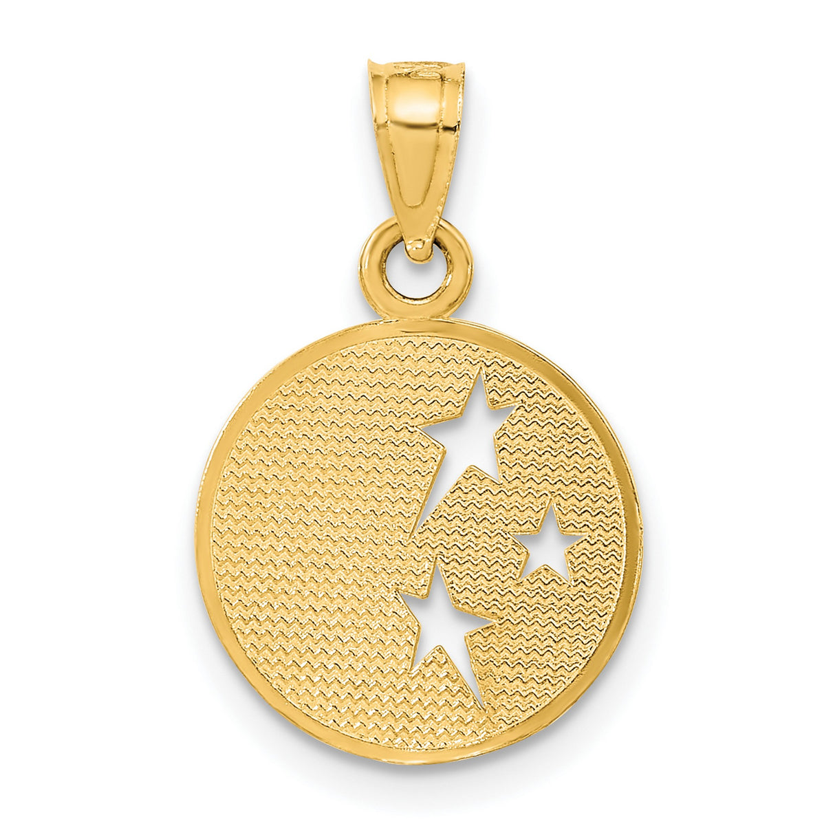 10k Yellow Gold Crescent Moon Face Pendant with Star Cutouts, Celestial Jewelry