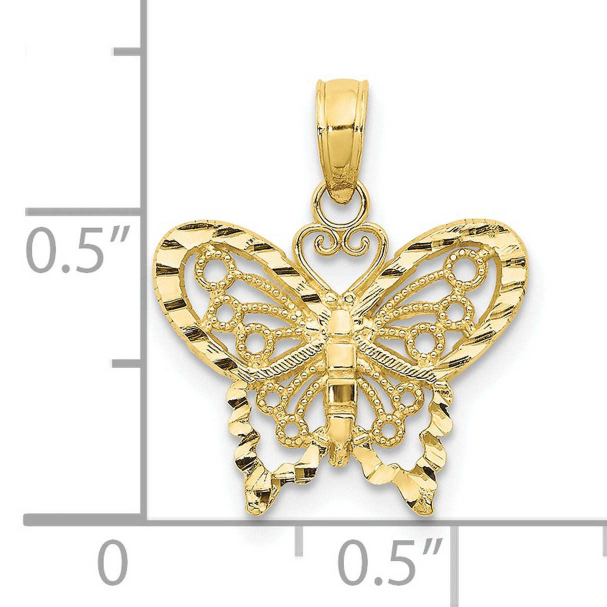 10k Yellow Gold Butterfly Pendant, Filigree Charm with Intricate Detailing, Nature Inspired Design