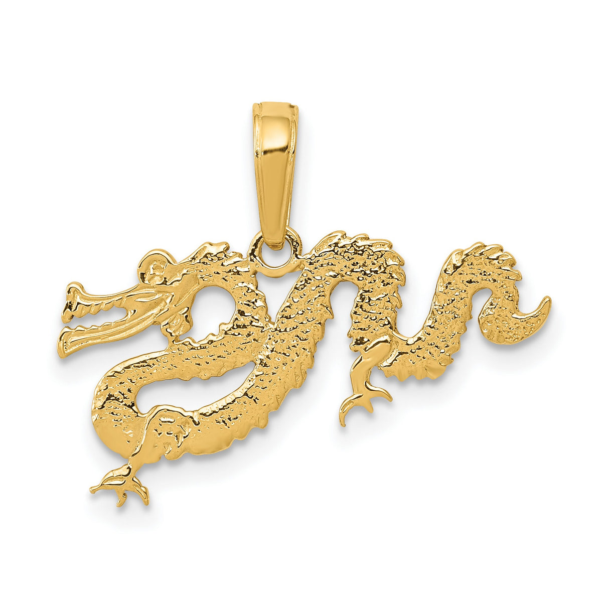 10k Yellow Gold Dragon Pendant with Serpentine Design, Mythical Asian Symbol of Strength and Power
