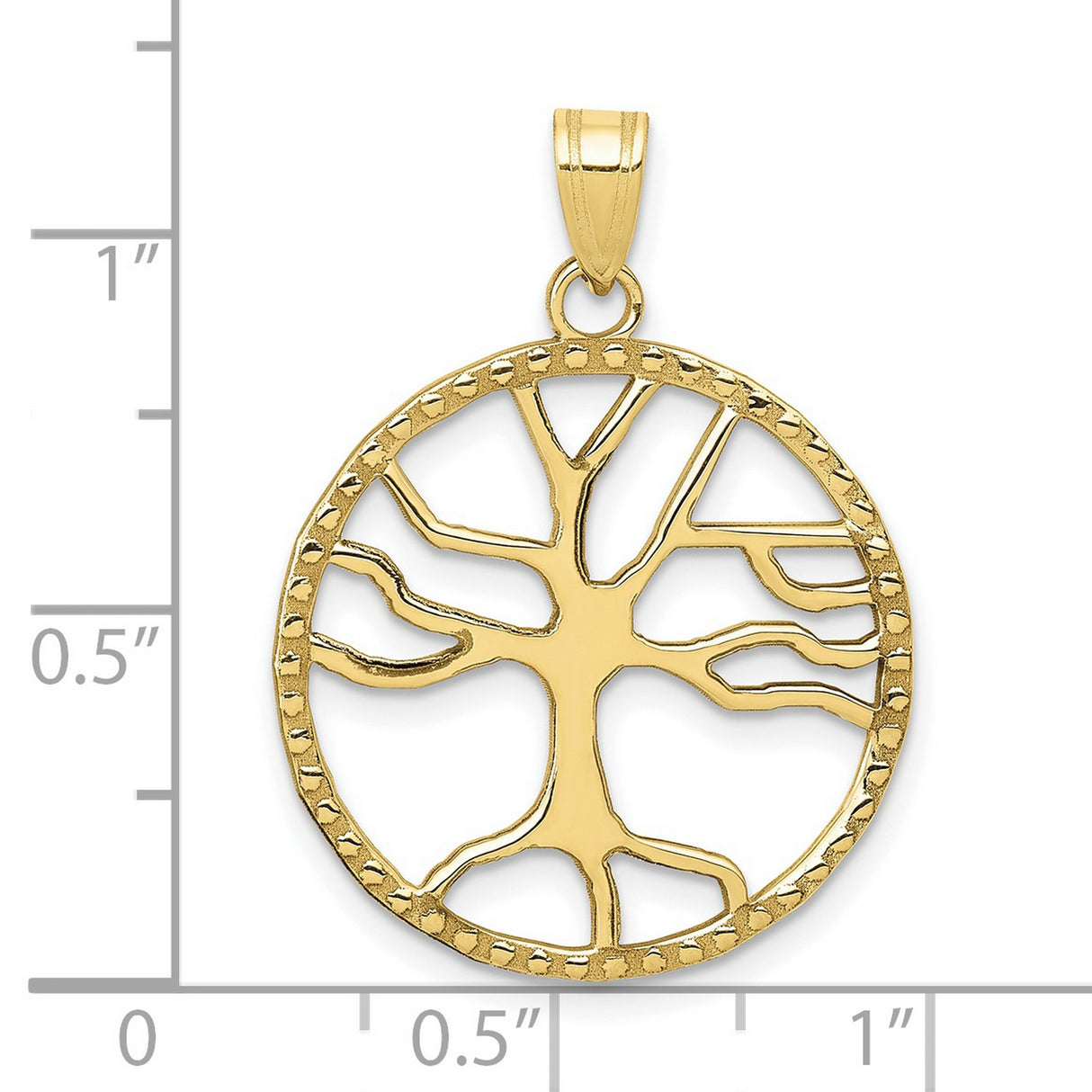 10k Yellow Gold Tree of Life Pendant with Openwork Design and Textured Border for Women