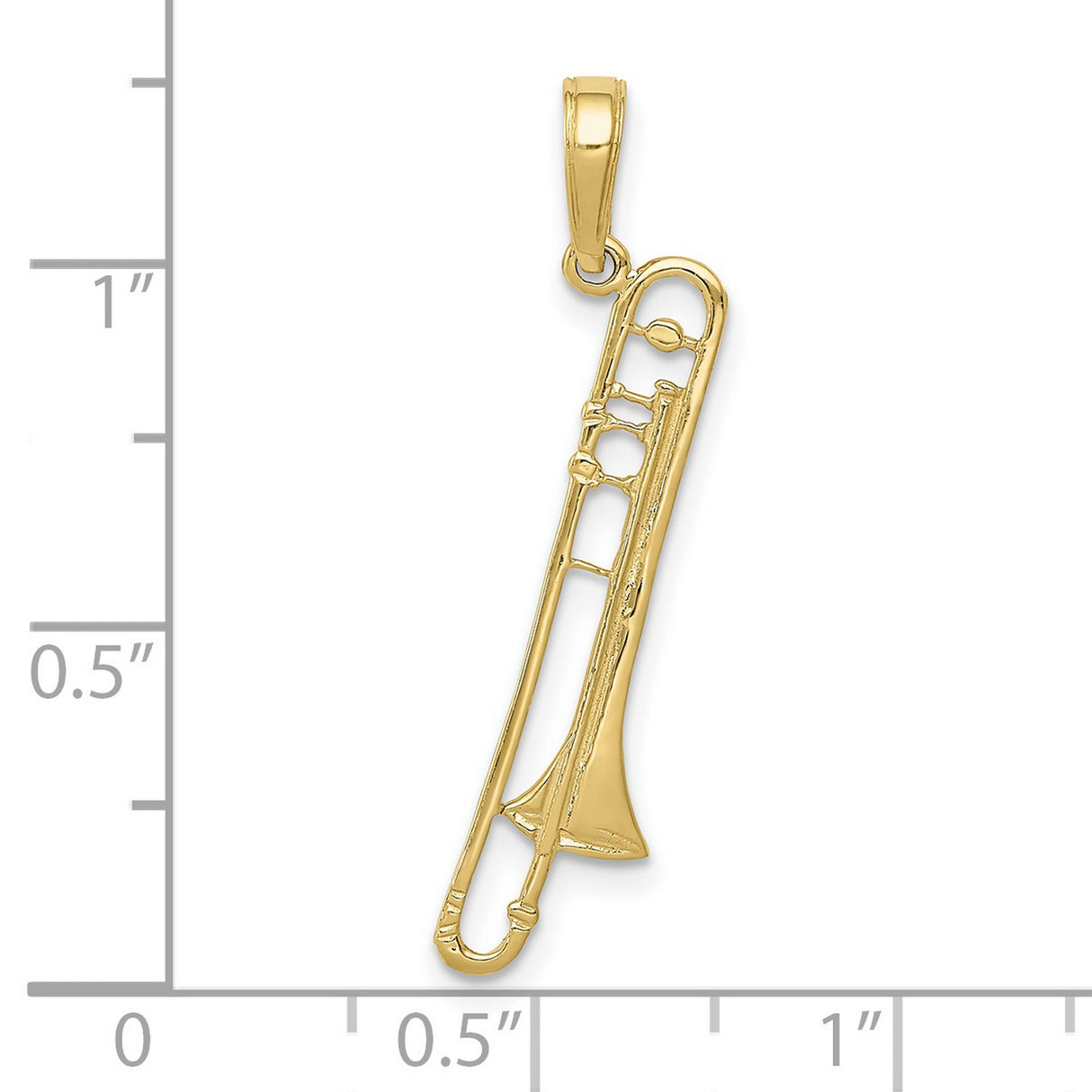 10k Yellow Gold Trombone Pendant Charm, Musical Instrument Design for Musicians and Music Lovers