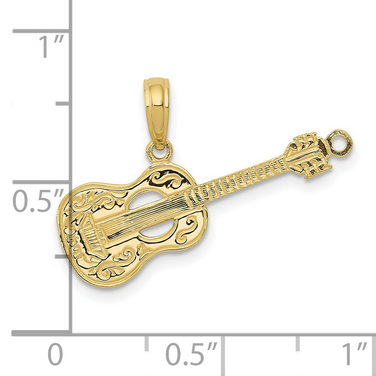 10k Yellow Gold Guitar Pendant, Detailed Acoustic Design, Unisex Musical Jewelry for Artists