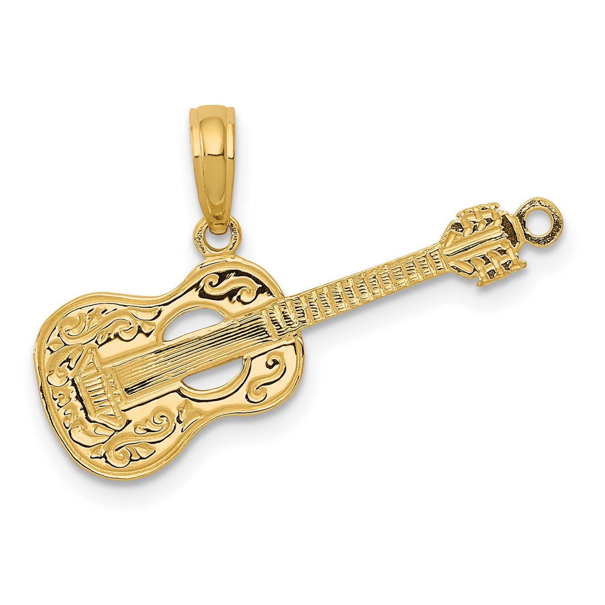 10k Yellow Gold Guitar Pendant, Detailed Acoustic Design, Unisex Musical Jewelry for Artists
