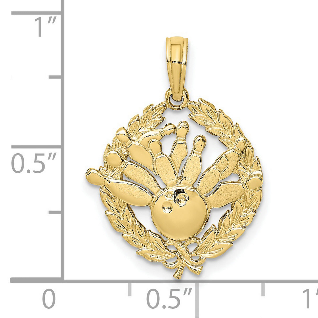 10k Yellow Gold Bowling Pendant with Laurel Wreath and Striking Pins Design