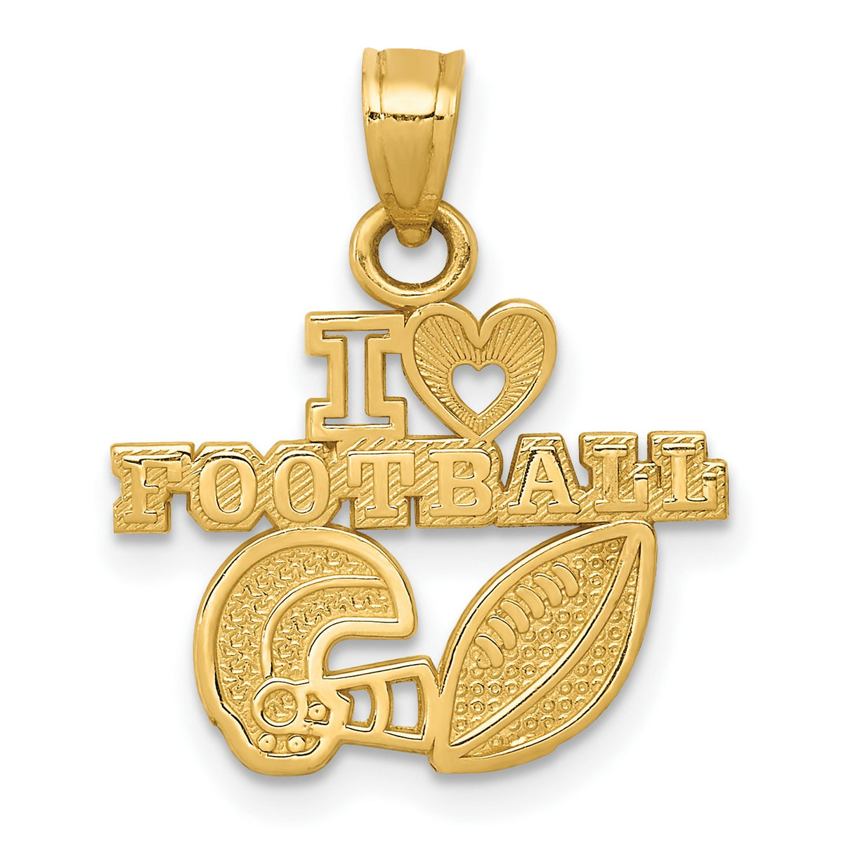 10k Yellow Gold Football Pendant with Heart, Helmet and Ball Design