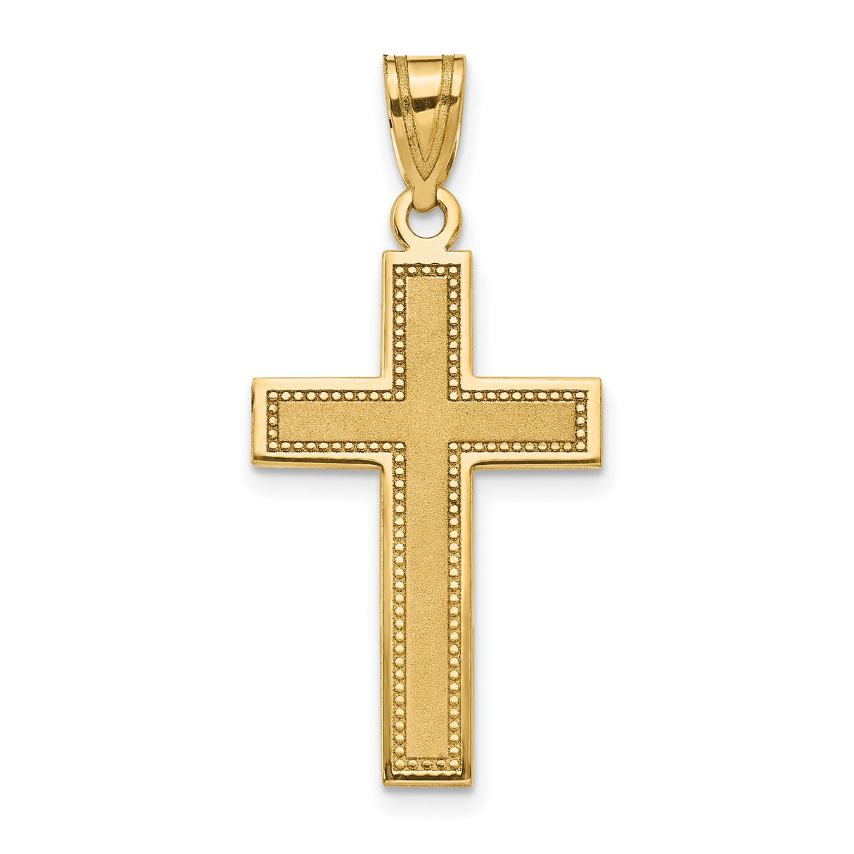 10k Yellow Gold Cross Pendant with Matte Satin Finish and Milgrain Detailing