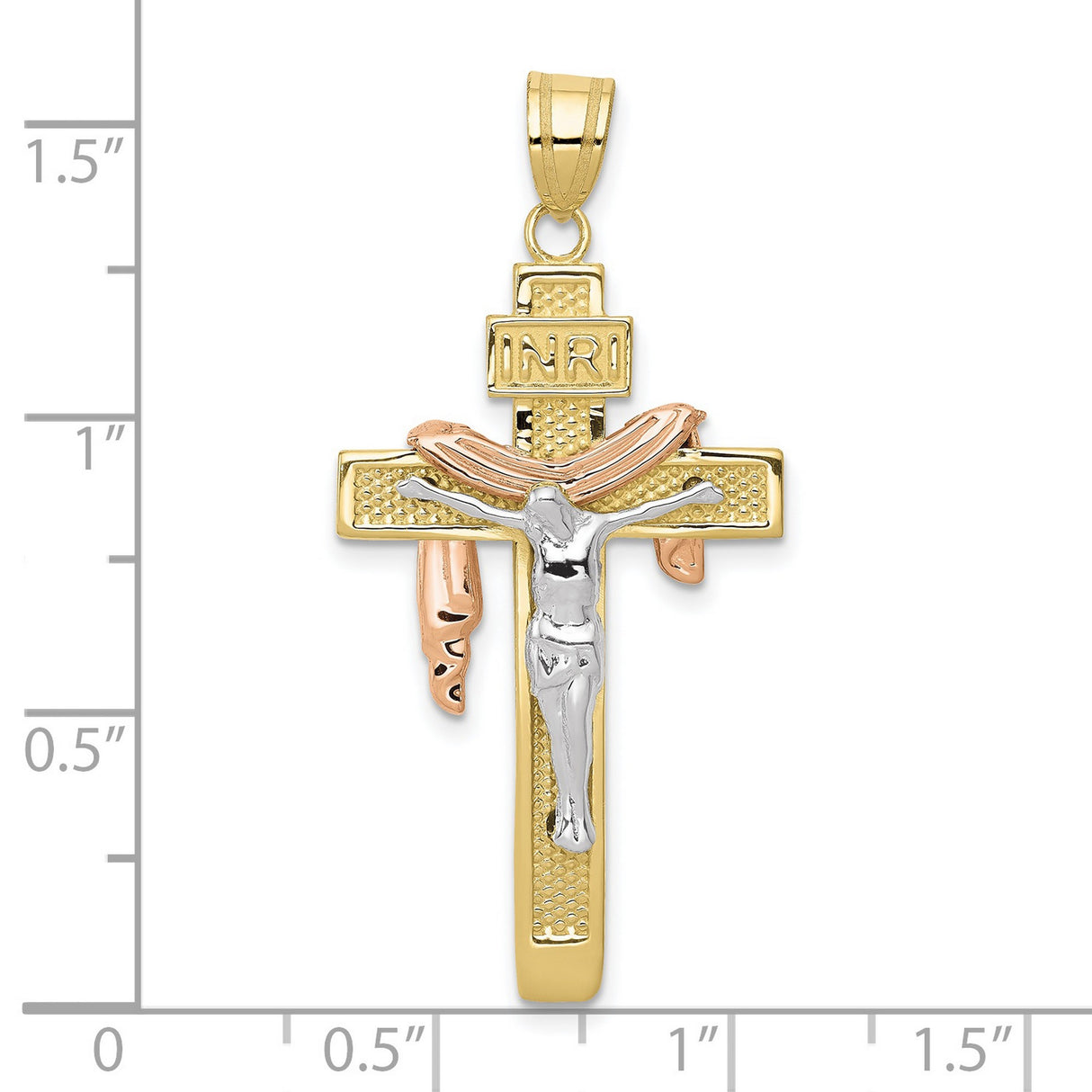10k Tri-Color Gold Crucifix Cross Pendant with Draped Christ INRI Design