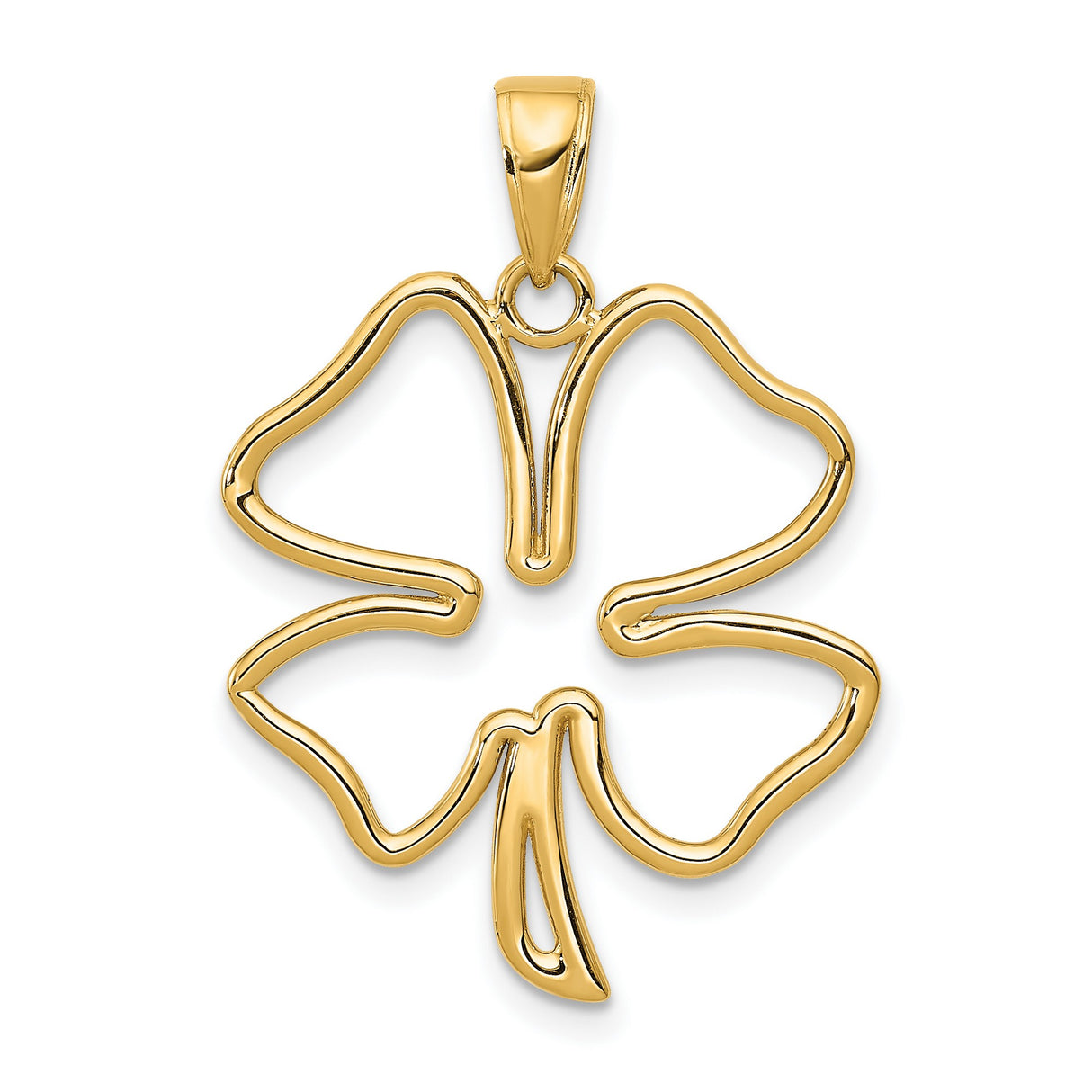 10k Yellow Gold Four Leaf Clover Pendant, Open Design Lucky Clover Charm for Women