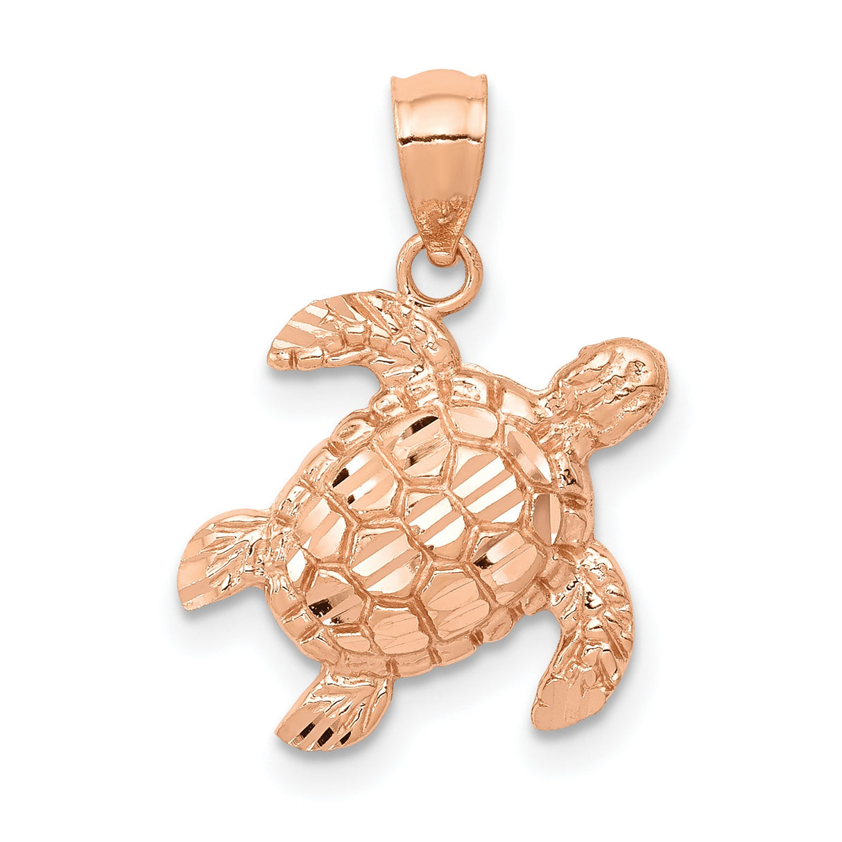 10k Rose Gold Sea Turtle Pendant, Ocean Themed Charm Symbolizing Endurance and Protection